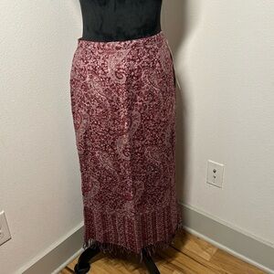 Nouveaux petite‎ Sz 10P burgundy jacquard beaded fringe hem boho skirt new